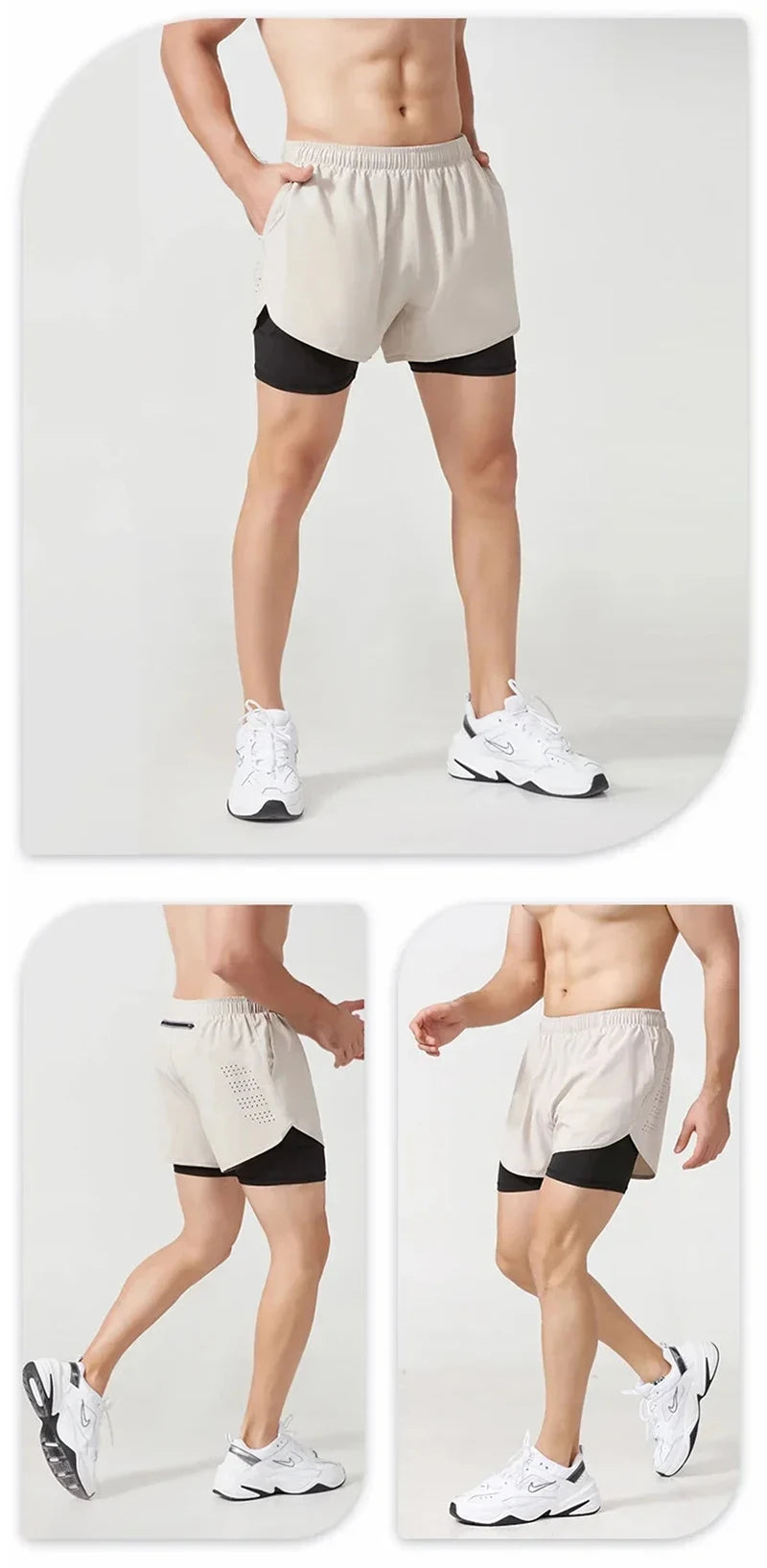 Men's Running Shorts 2025 New Release Gym Fitness 2-in-1 Exercise Summer Quick Dry Trendy Personalized Running Shorts