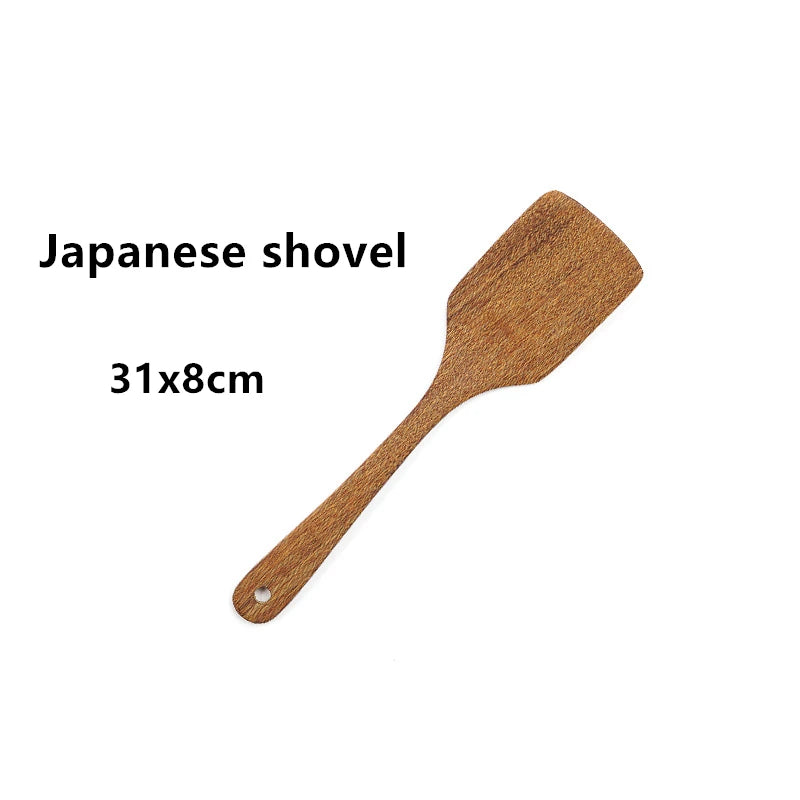 Non-stick Turner Natural Wooden Spatula Cooking Set Soup Ladle Japanese Long Kitchen Utensils New Food Shovel Scoop Stirrining
