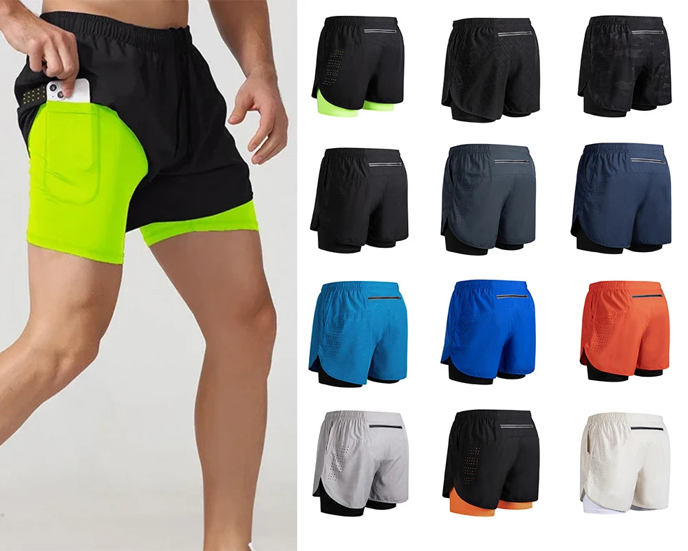 Men's Running Shorts 2025 New Release Gym Fitness 2-in-1 Exercise Summer Quick Dry Trendy Personalized Running Shorts