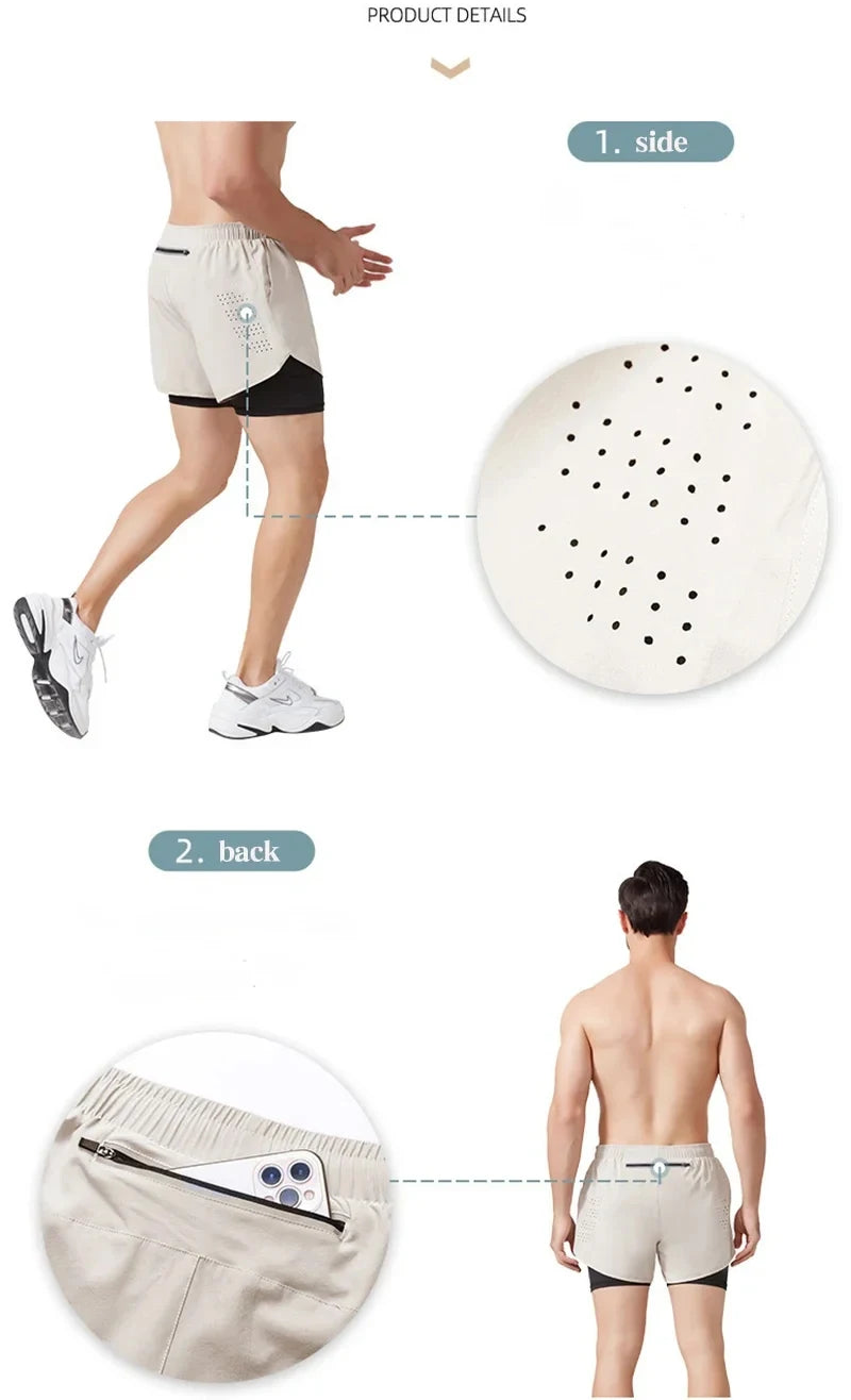 Men's Running Shorts 2025 New Release Gym Fitness 2-in-1 Exercise Summer Quick Dry Trendy Personalized Running Shorts