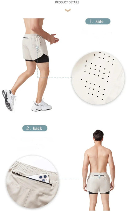 Men's Running Shorts 2025 New Release Gym Fitness 2-in-1 Exercise Summer Quick Dry Trendy Personalized Running Shorts