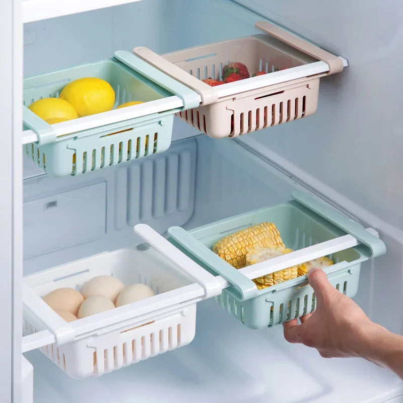Kitchen Organizer Adjustable Kitchen Refrigerator Storage Rack Fridge Freezer Shelf Holder Pull-out Drawer Organiser Space Saver
