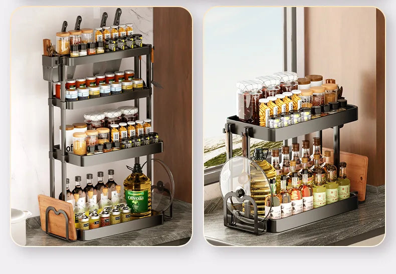 Kitchen Storage Rack, Multi-Purpose Spice Organizer, Countertop Utensil Holder for Knives, Chopsticks, Oil, Salt, Soy Sauce, Vin