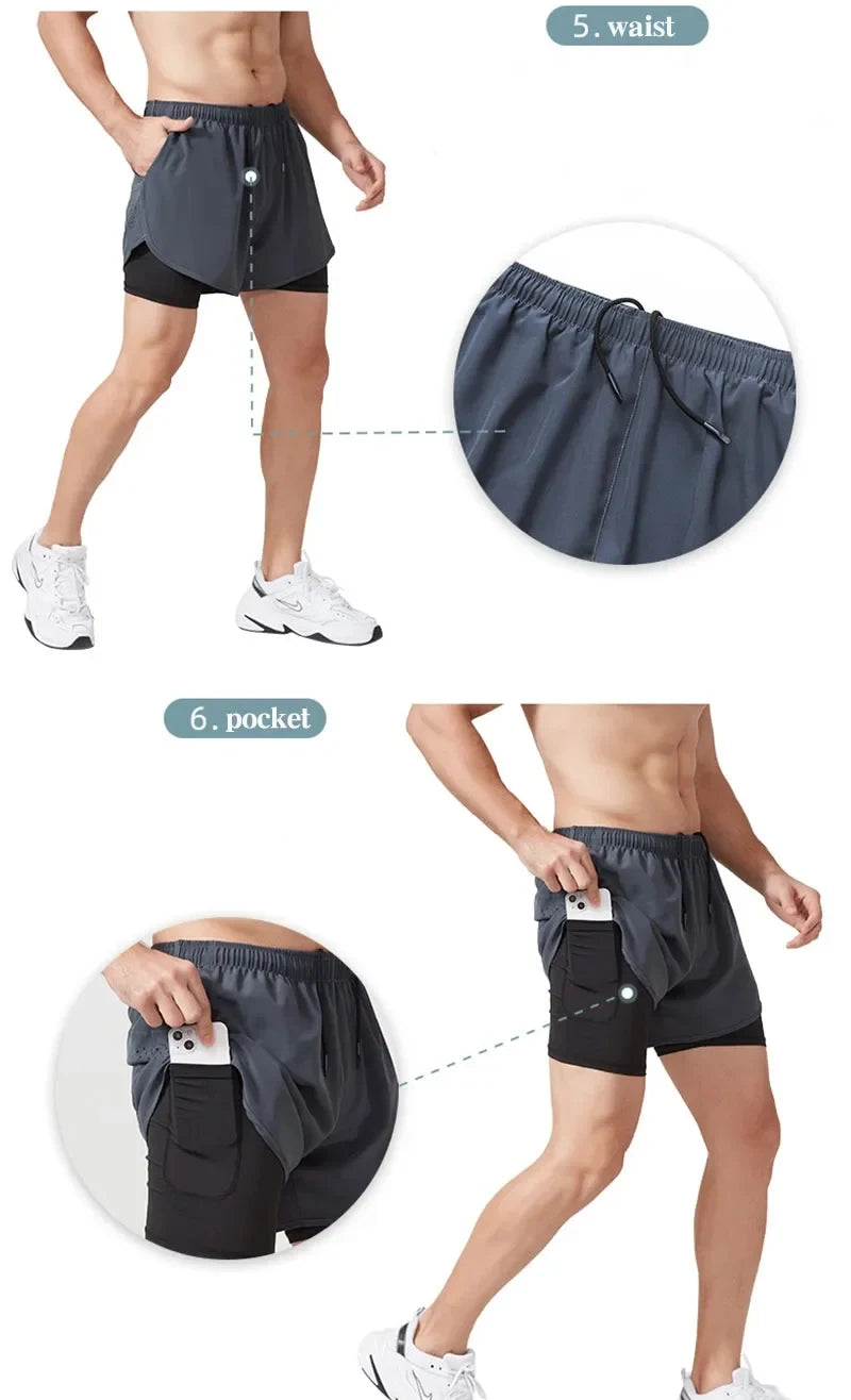Men's Running Shorts 2025 New Release Gym Fitness 2-in-1 Exercise Summer Quick Dry Trendy Personalized Running Shorts
